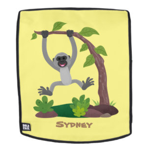 Cute happy gibbon ape cartoon illustration backpack