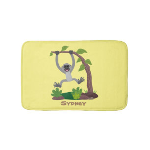 Cute happy gibbon ape cartoon illustration bath mat