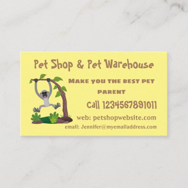 Cute happy gibbon ape cartoon illustration business card (Front)