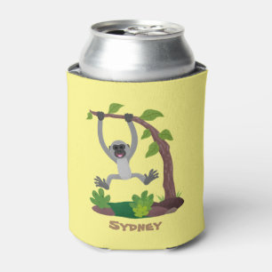 Cute happy gibbon ape cartoon illustration can cooler
