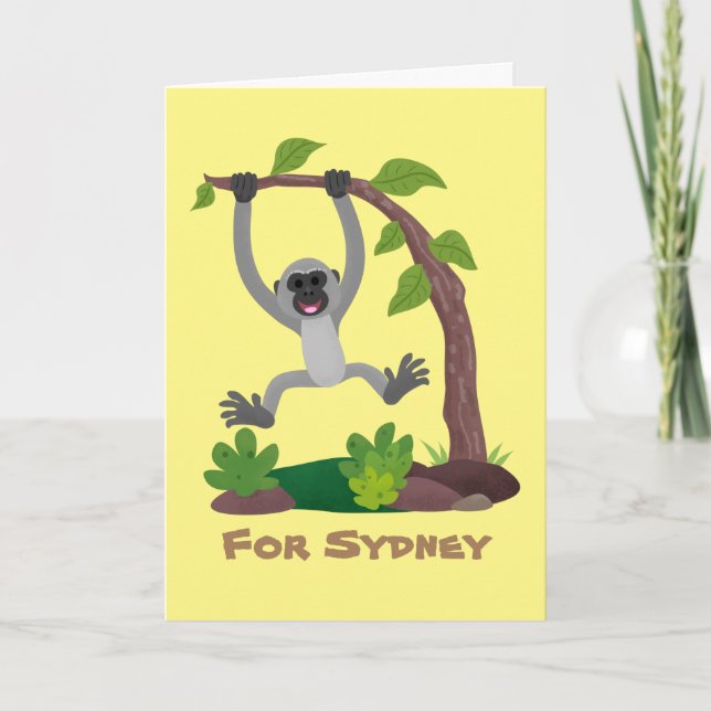 Cute happy gibbon ape cartoon illustration card (Front)