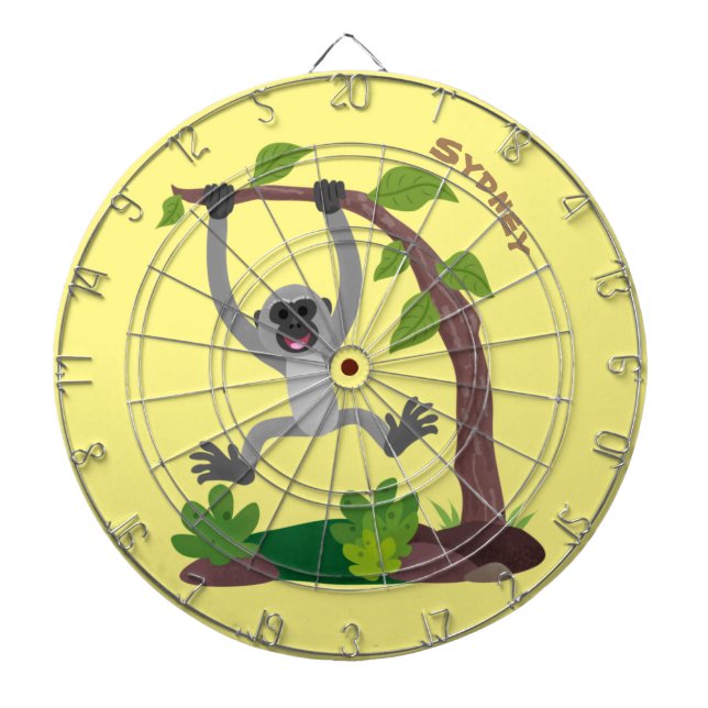 Cute happy gibbon ape cartoon illustration dartboard (Front)