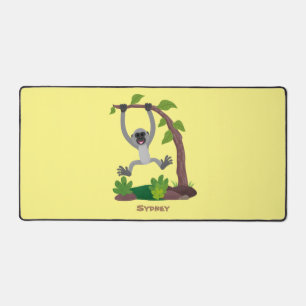 Cute happy gibbon ape cartoon illustration desk mat