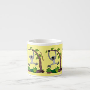Cute happy gibbon ape cartoon illustration espresso cup