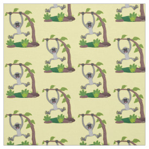 Cute happy gibbon ape cartoon illustration fabric