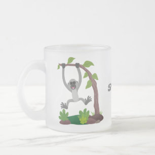 Cute happy gibbon ape cartoon illustration frosted glass coffee mug