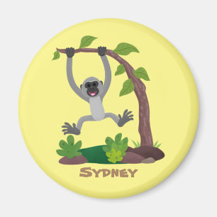 Cute happy gibbon ape cartoon illustration magnet