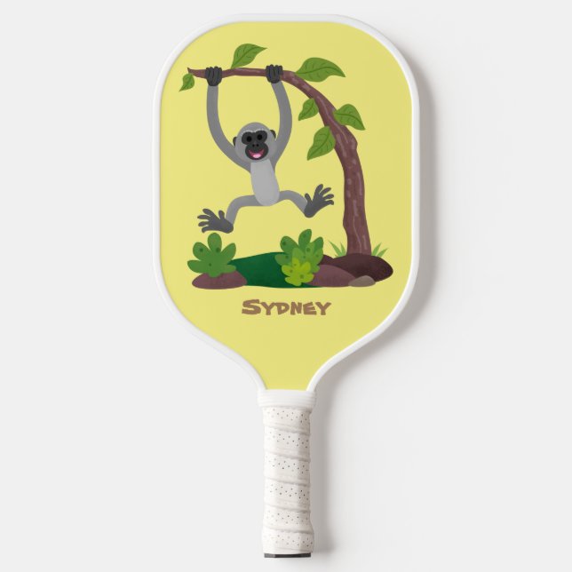 Cute happy gibbon ape cartoon illustration  pickleball paddle (Front)
