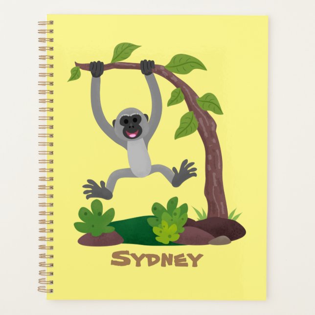 Cute happy gibbon ape cartoon illustration planner (Front)