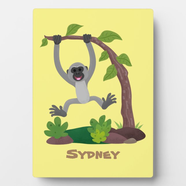 Cute happy gibbon ape cartoon illustration plaque (Front)