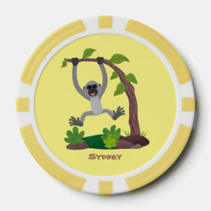 Cute happy gibbon ape cartoon illustration poker chips