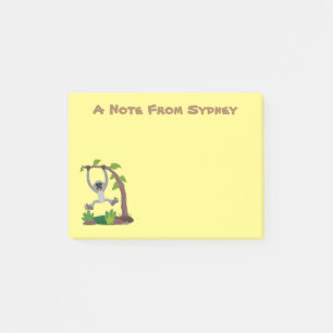 Cute happy gibbon ape cartoon illustration post-it notes
