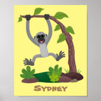 Cute happy gibbon ape cartoon illustration