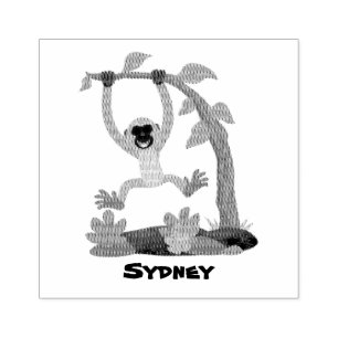 Cute happy gibbon ape cartoon illustration rubber stamp