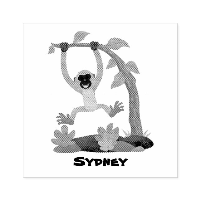 Cute happy gibbon ape cartoon illustration rubber stamp (Imprint)