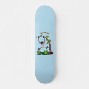 Cute happy gibbon ape cartoon illustration skateboard