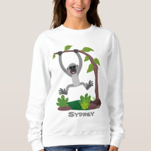 Cute happy gibbon ape cartoon illustration sweatshirt