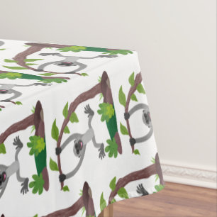 Cute happy gibbon ape cartoon illustration tablecloth