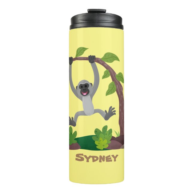 Cute happy gibbon ape cartoon illustration thermal tumbler (Front)