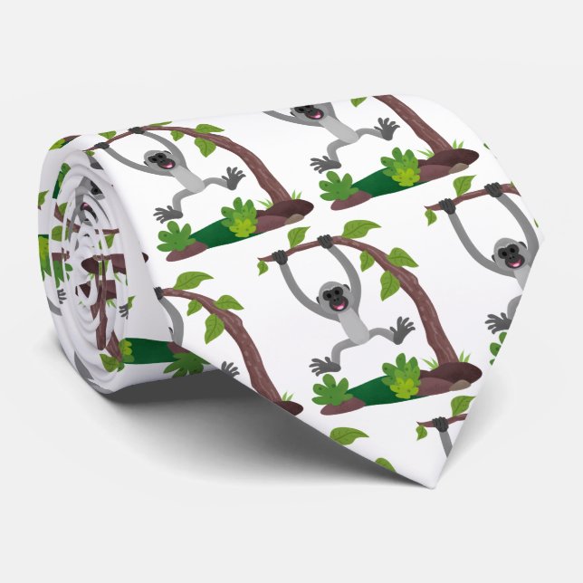 Cute happy gibbon ape cartoon illustration tie (Rolled)