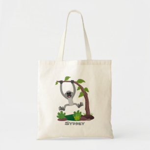 Cute happy gibbon ape cartoon illustration tote bag