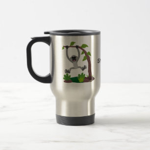 Cute happy gibbon ape cartoon illustration travel mug