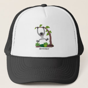 Cute happy gibbon ape cartoon illustration trucker hat