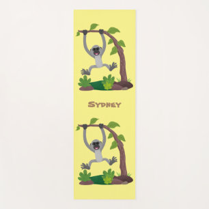 Cute happy gibbon ape cartoon illustration yoga mat