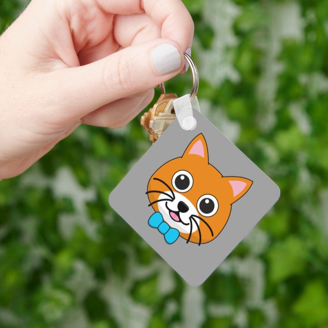 Cute Happy Ginger Cat with Papillon Key Ring (Hand)