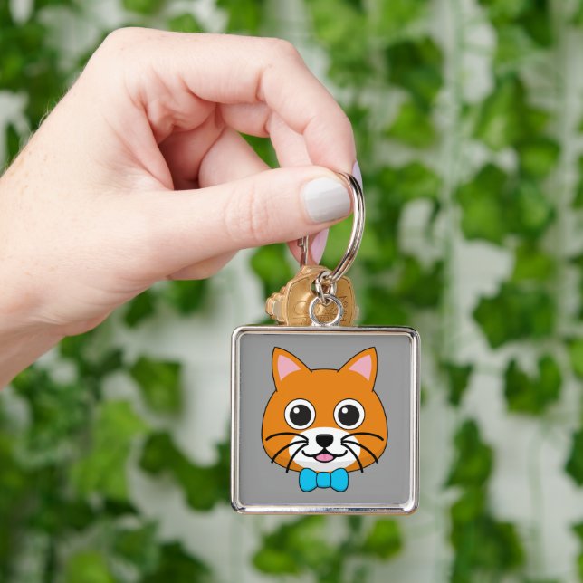 Cute Happy Ginger Cat with Papillon Key Ring (Hand)
