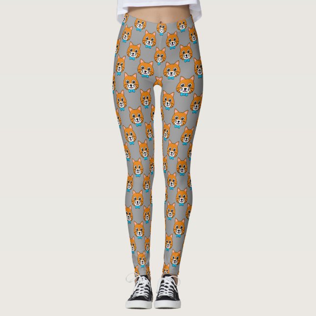 Cute Happy Ginger Cat with Papillon Leggings (Front)