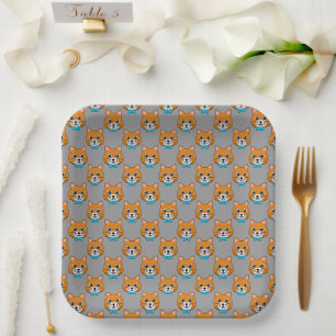 Cute Happy Ginger Cat with Papillon Paper Plate