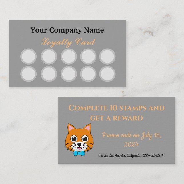 Cute Happy Ginger Cat with Papillon | Personalise Loyalty Card (Front/Back)