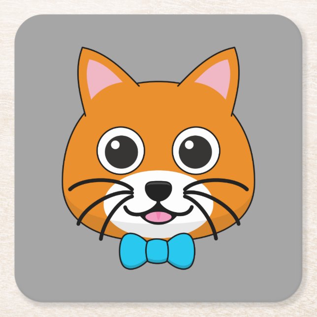 Cute Happy Ginger Cat with Papillon Square Paper Coaster (Front)