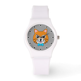 Cute Happy Ginger Cat with Papillon Watch