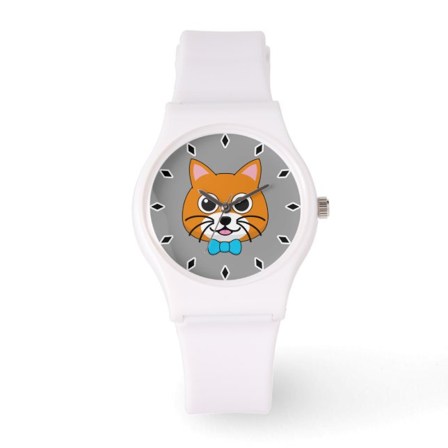 Cute Happy Ginger Cat with Papillon Watch (Front)