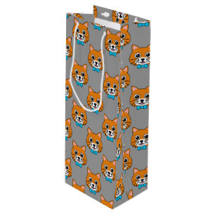 Cute Happy Ginger Cat with Papillon Wine Gift Bag