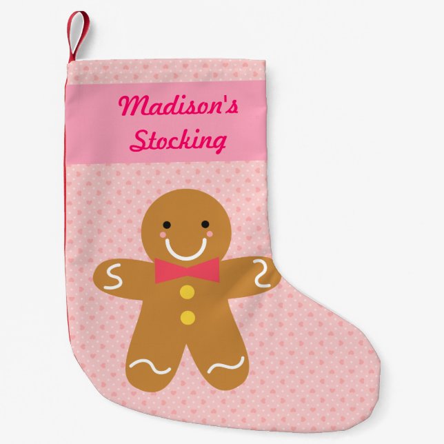 Cute Happy Gingerbread Man Christmas For Girls Small Christmas Stocking (Front)