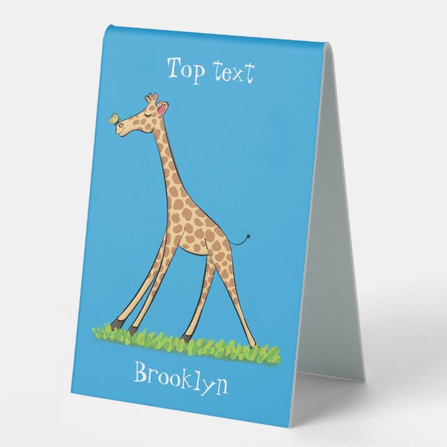 Cute happy giraffe with butterfly cartoon (Front)