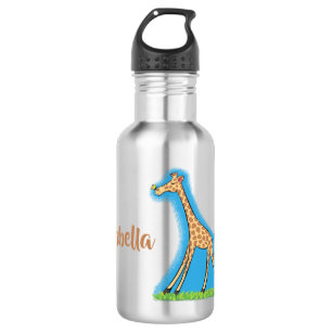 Cute happy giraffe with butterfly cartoon 532 ml water bottle