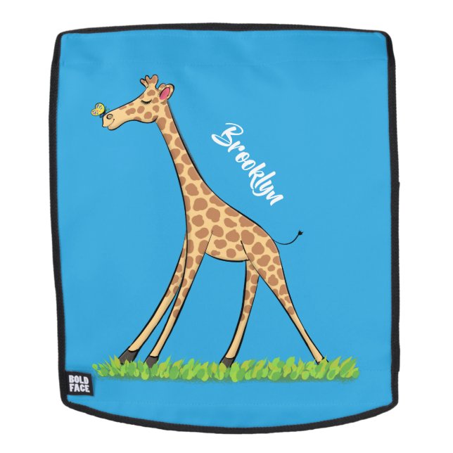 Cute happy giraffe with butterfly cartoon backpack (Removable Face)