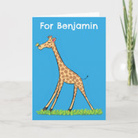 Cute happy giraffe with butterfly cartoon birthday