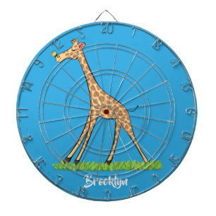 Cute happy giraffe with butterfly cartoon dartboard
