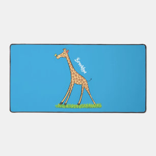 Cute happy giraffe with butterfly cartoon desk mat
