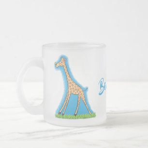 Cute happy giraffe with butterfly cartoon frosted glass coffee mug