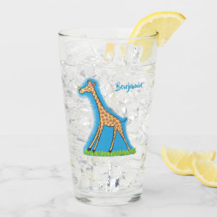 Cute happy giraffe with butterfly cartoon glass