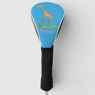 Cute happy giraffe with butterfly cartoon golf head cover
