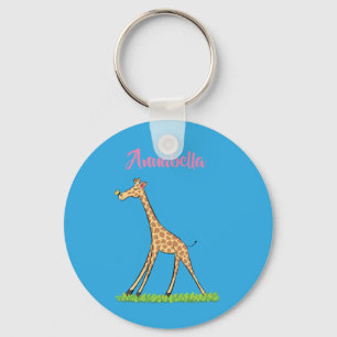 Cute happy giraffe with butterfly cartoon key ring