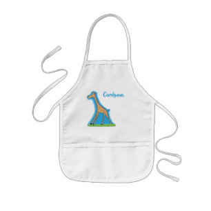 Cute happy giraffe with butterfly cartoon kids apron