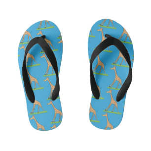 Cute happy giraffe with butterfly cartoon kid's flip flops
